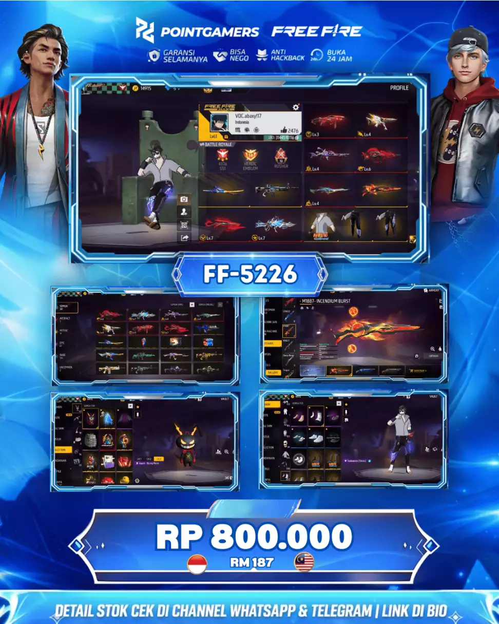 EVO 7 MAX 2 OTW 3, SG2 2 RASA METEOR MERAH MAMBA  KODE AKUN : FF - 5226 1