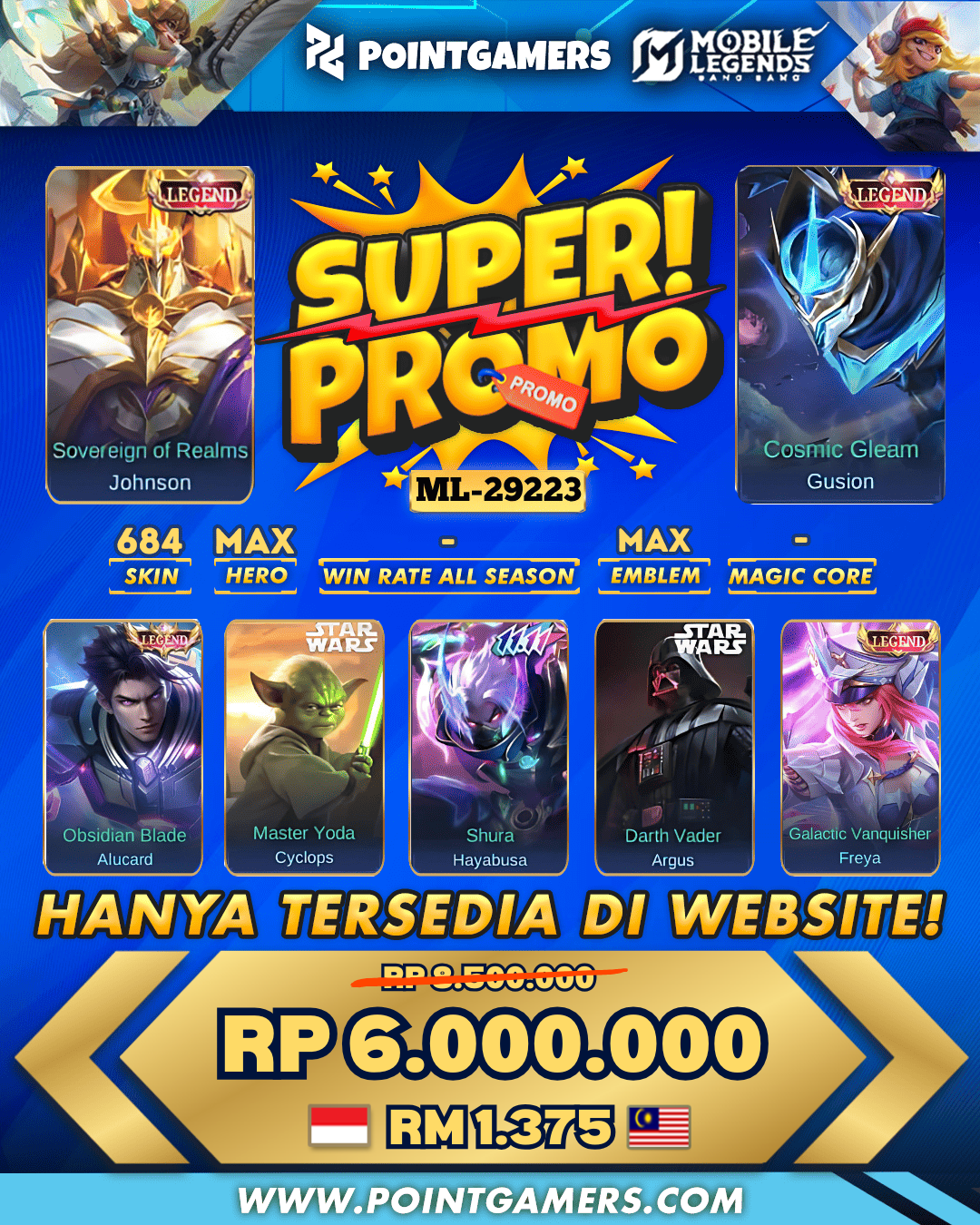 PROMO FREYA LEGEND, JOHNSON LEGEND, ALUCARD LEGEND, GUSION LEGEND 1